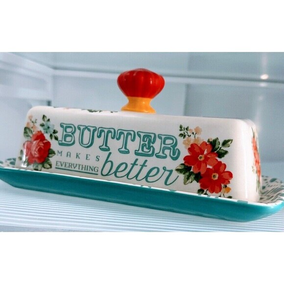 The Pioneer Woman Butter Dish - “Butter Makes Everything Better” Floral Design - Picture 2 of 11